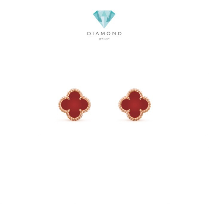 Sweet Alhambra Vc Necklace & Earring 18 K Carnelian Diamond Jewelry