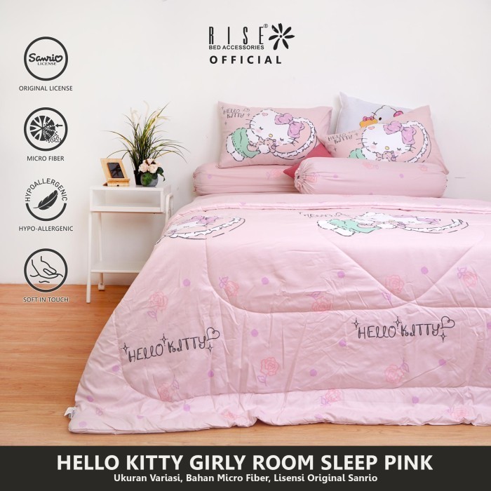 Rise Bed Cover Hello Kitty Bahan Microfiber Motif Girly Ori Sanrio