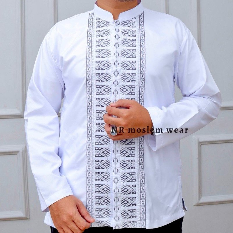 Baju Koko Lengan Pendek Pria Remaja Dewasa Laki Laki Haibah Habaib Itang Yunaz Kurta Pakistan Muslim Rabbani Turki Santri Orang Tua Lebaranterbaru Baju Koko Lengan Pendek Bordir Kemeja Muslim Putih Tulang - Ridaista 6 -  Baju Koko Putih Dewasa , Kemeja