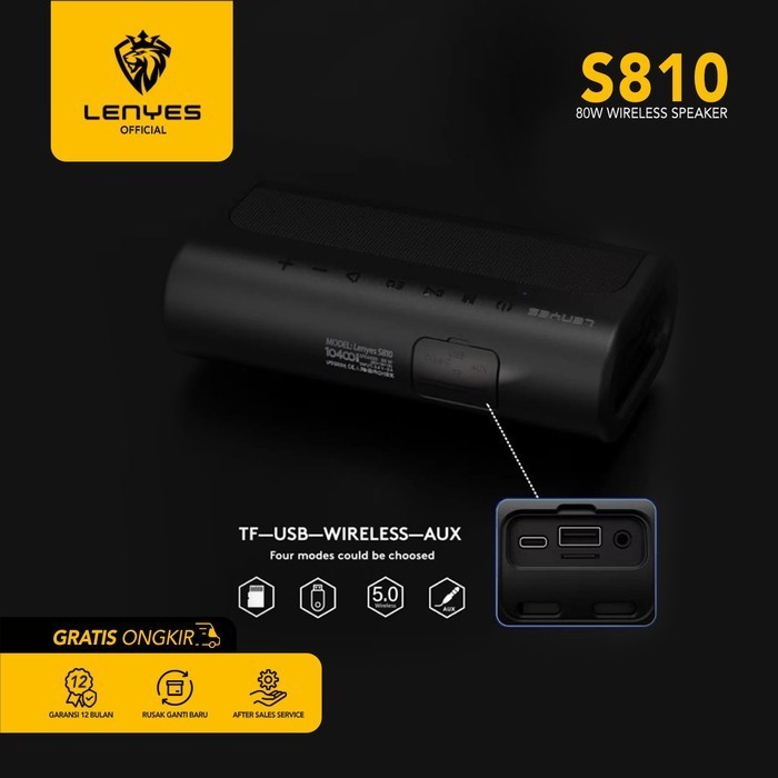 Speaker Bluetooth Portable Lenyes S810 Wireless Hifi Stereo Original