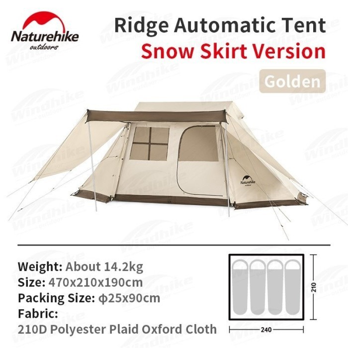 Tenda Camping 3 - 4 Orang Otomatis Village 5.0 Naturehike Nh21Zp009