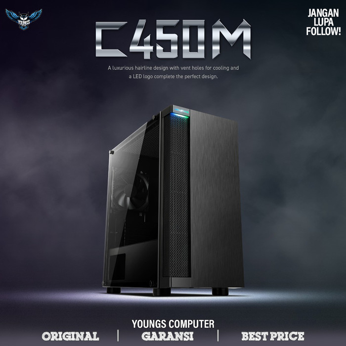 Case Abkoncore Cronos 450M +1 Fan Tempered Atx Casing Komputer C450M