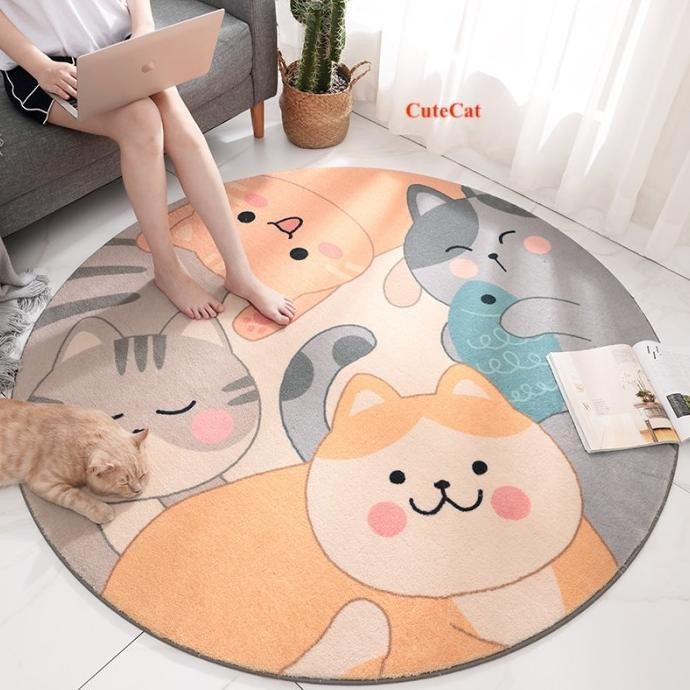 Karpet Bulu Bulat Modern Minimalis Lucu Korea Diameter 100Cm