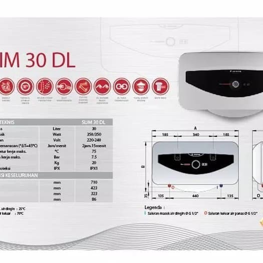 Water Heater Ariston 30 Slim Dl