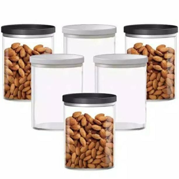 SEDANG PROMO 1 SET ISI 6 PCS TOPLES KACA/TOPLES KOPI/TOPLES BISKUIT/TOPLES MAKANAN/WARNA TUTUP HITAM