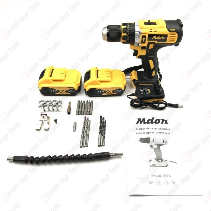 Mdon 18Ts Cordless Drill Impact Drill 18V Mesin Bor Baterai Besi Beton