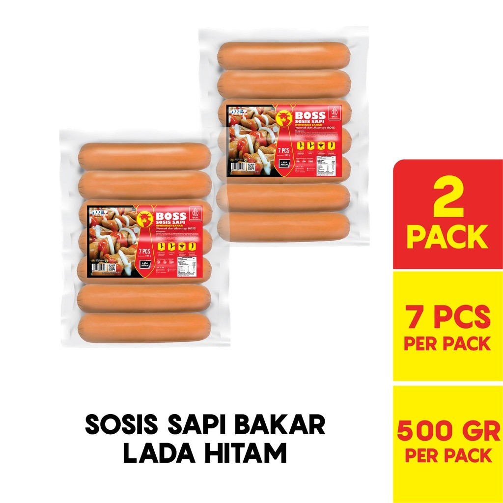 

Boss Sosis Sapi Bakar Jumbo Lada Hitam @ 7 Pcs Multipack -Gratisongkir