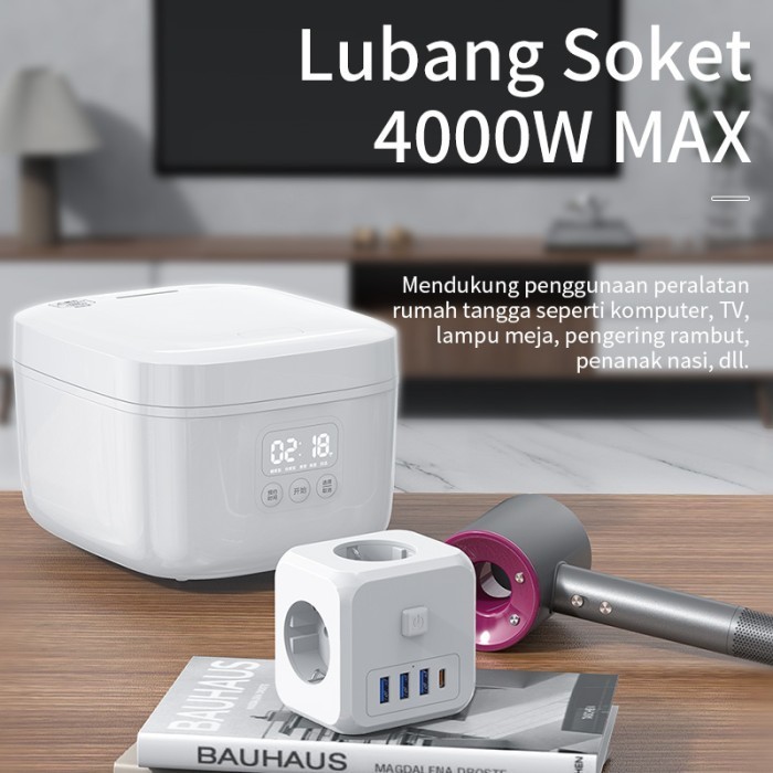 7 In 1 Stop Kontak Multifungsi Soket Nirkabel 3*Stopkontak+3*Usb+Tipec