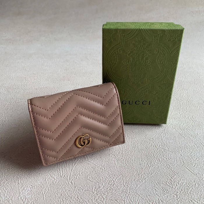 Gucci Gg Marmont Compact Wallet In Nude Ghw