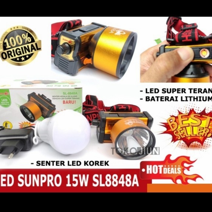 Senter Kepala Led Sunpro 15W - Sl 8848 A (Api) (Putih / Kuning)