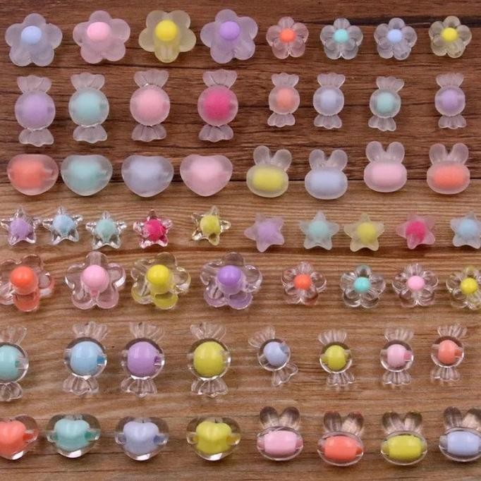 ( 50pcs ) Manik Manik Kristal Mote Bunga Love Manik Candy Lucu Import