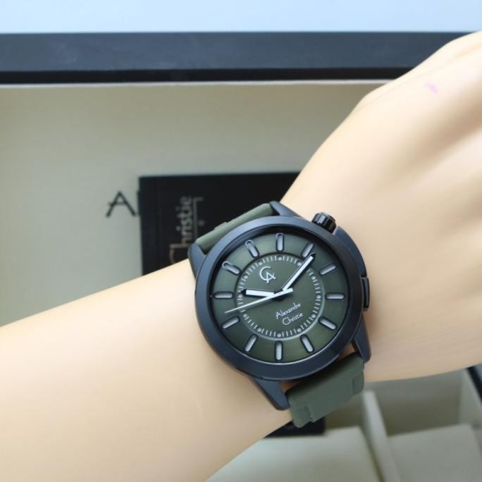 JAM TANGAN PRIA ALEXANDRE CHRISTIE AC 8632 BLACK GREEN RUBER ORIGINAL