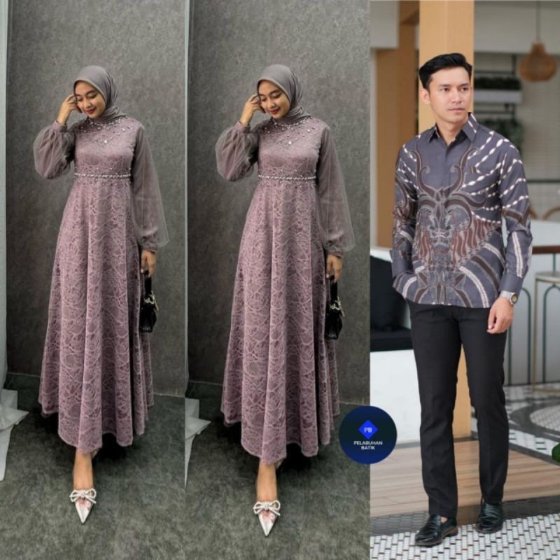 Instant Couple (Sepasang)Kaftan Aliyah Koko Kurta Batik Pendek  Batik Couple Gamis Brokat Terbaru Co
