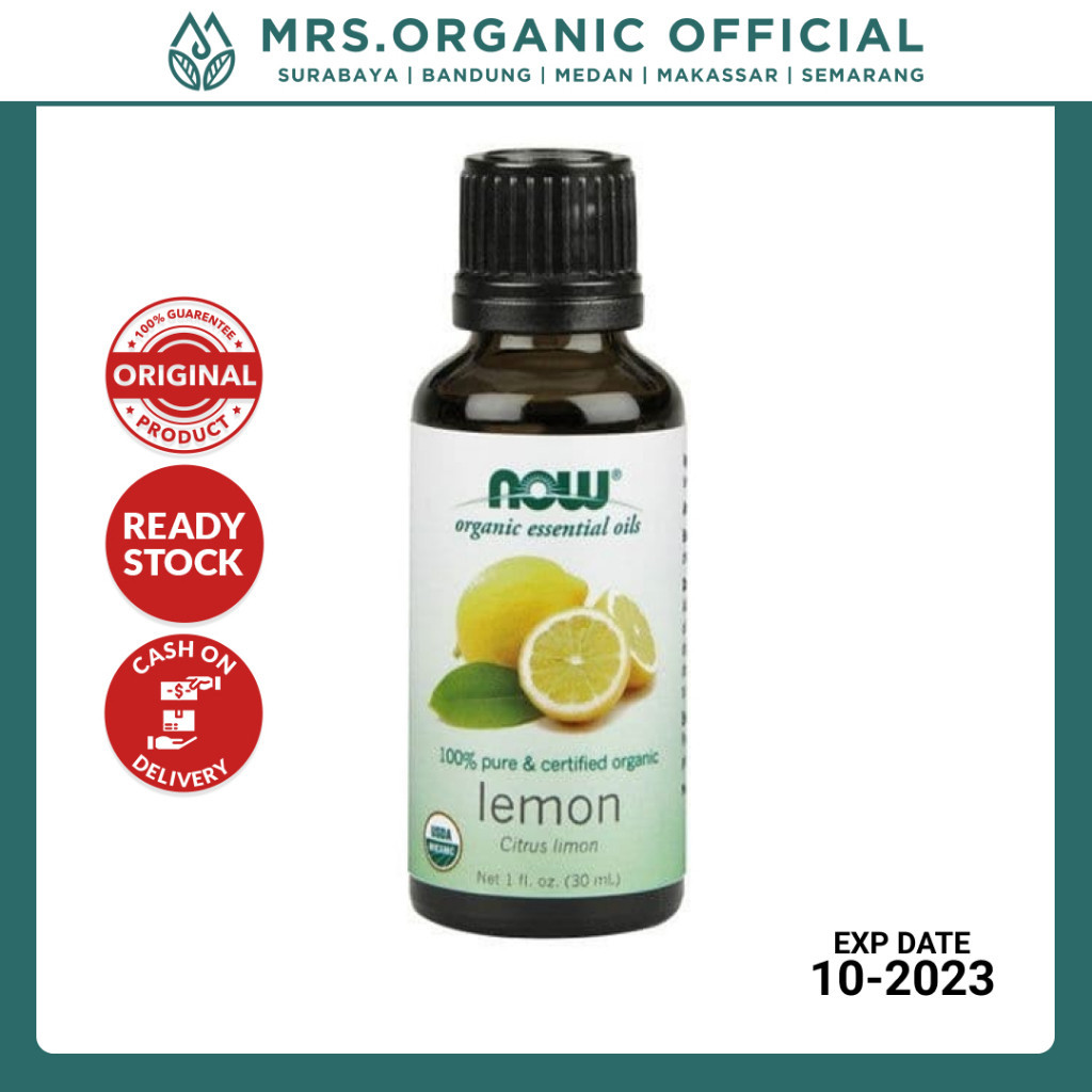 NOW Essential Oil Organic Lemon 30ml - Essentials Esential Oils Aromatherapy Ruangan Diffuser Flu an