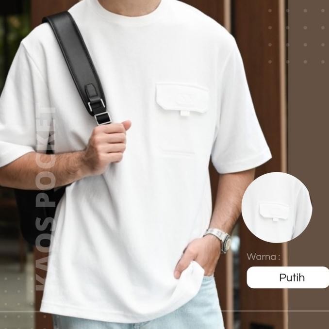 Baju Kaos Saku Polos Oversize Pria Wanita Kaos Saku Pendek Cotton 30s LN