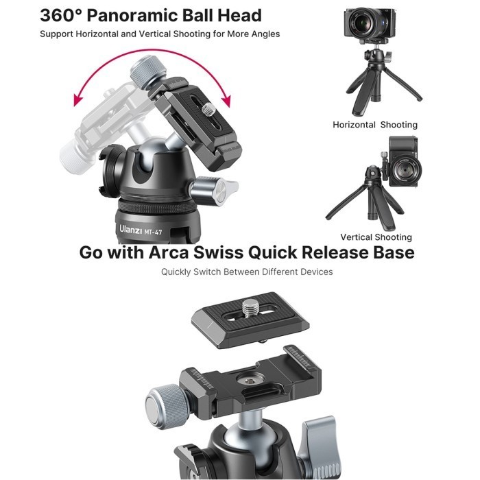 Ulanzi Mt-47 Metal Vlog Mini Tripod With Arca Swiss Ball Head