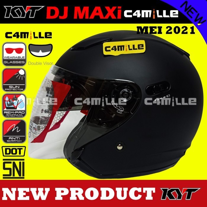 Helm Kyt Dj Maxi Solid Double Visor Half Face Bukan Dj Maru