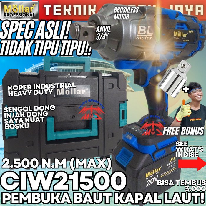 MOLLAR Impact Wrench Baterai CIW 20980 Alat Buka Baut CIW20980 1500NM