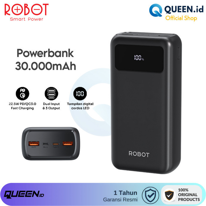 Robot Rt32 Powerbank 30000Mah 22.5W Led Display 30000 Fast Charging Termurah Terlaris Promo