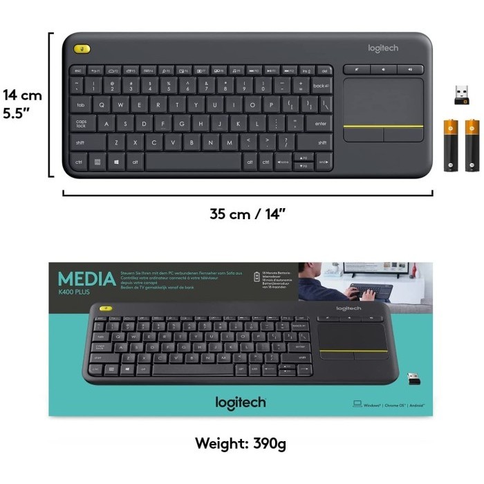 Keyboard Wireless Logitech With Touchpad K400R Plus Original