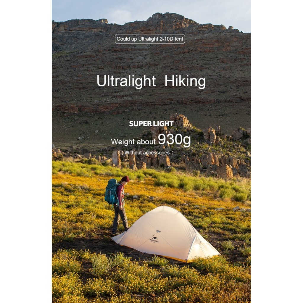 Tenda Cloud Up 2 Ul 10D Naturehike Nh19Zp017 Camping Ultralight Ul Termurah Terlaris Promo