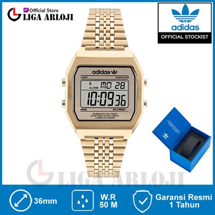 Adidas Original Aost22074 Digital Two Jam Tangan Unisex Gold Vintage
