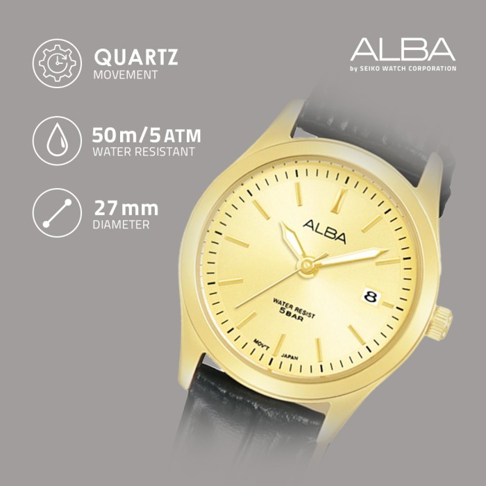 Jam Tangan Wanita Alba Ah7Cg2 Black Genuine Leather Quartz Original
