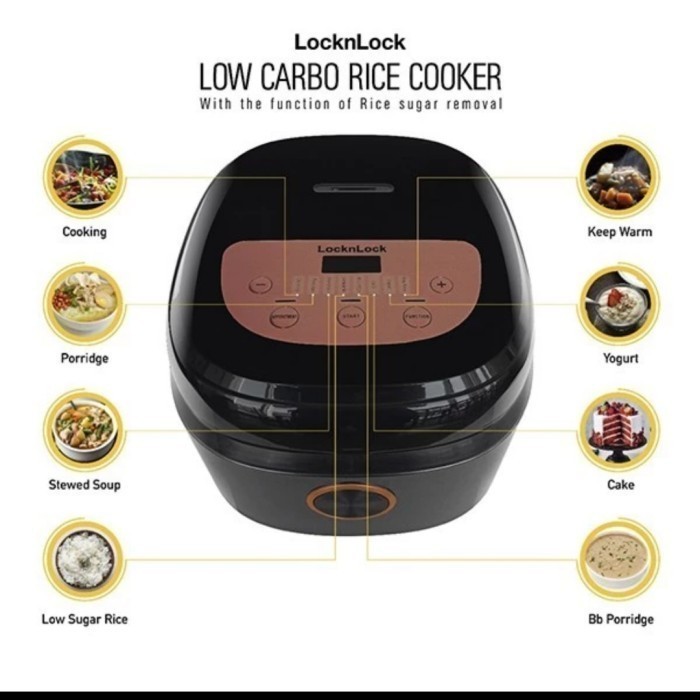 Lock N Lock Ejr328Blk Rice Cooker 2Liter Low Sugar Carbo