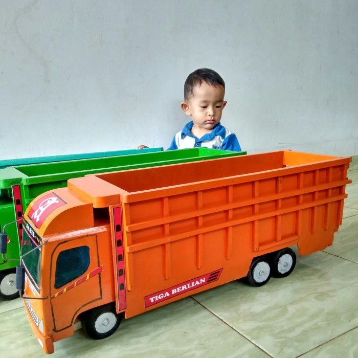 Miniatur mobil truk tronton oleng kayu truck oleng besar 70cm mainan