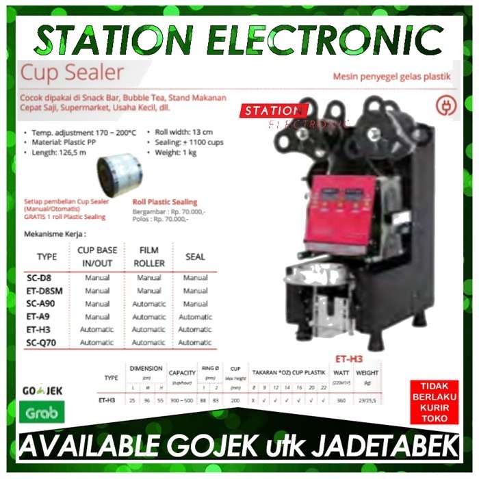 Cup Sealer Et H3 Full Automatic Mesin Press Gelas Thai Tea Otomatis