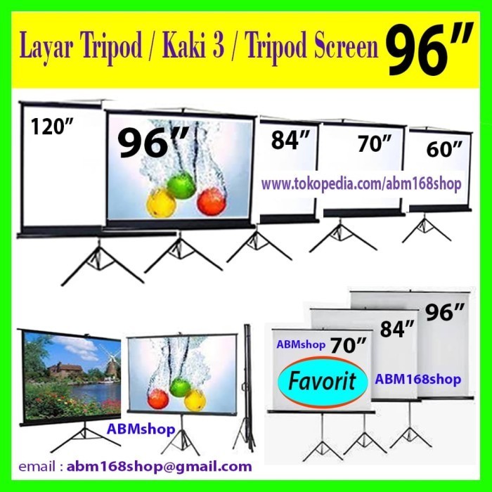 Layar 96" Tripod Screen Projector/ Layar Proyektor Utk Benq Infocus