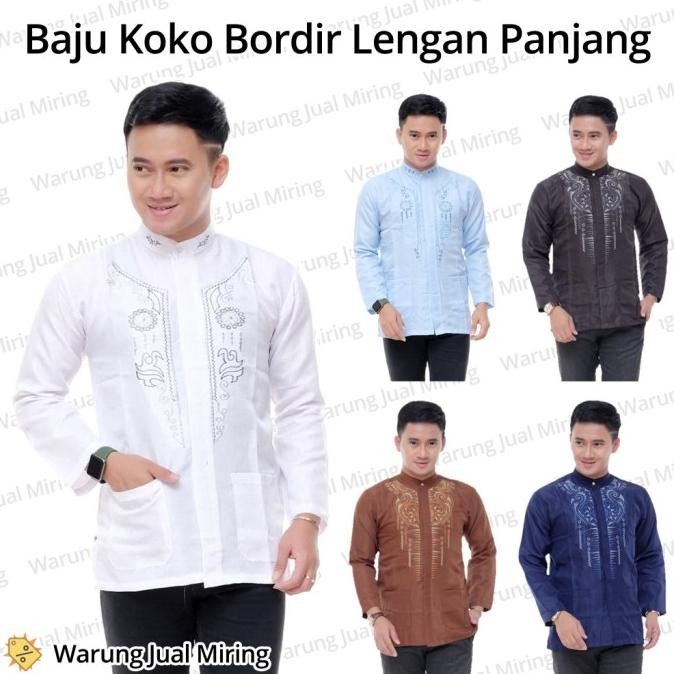 Baju Koko Lengan Panjang Bordir Klasik Polos Putih Warna Takwa Muslim