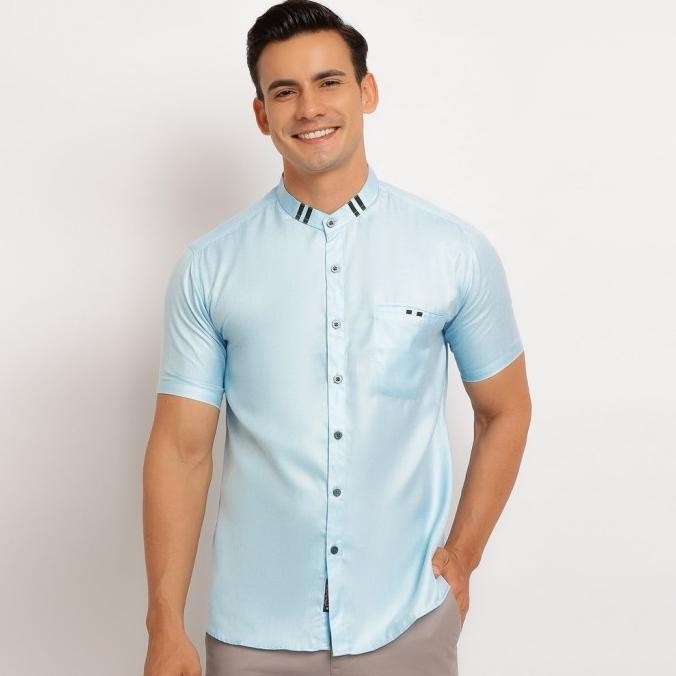 Baju Koko Pria Lengan Pendek Warna Biru Langit Bk204040
