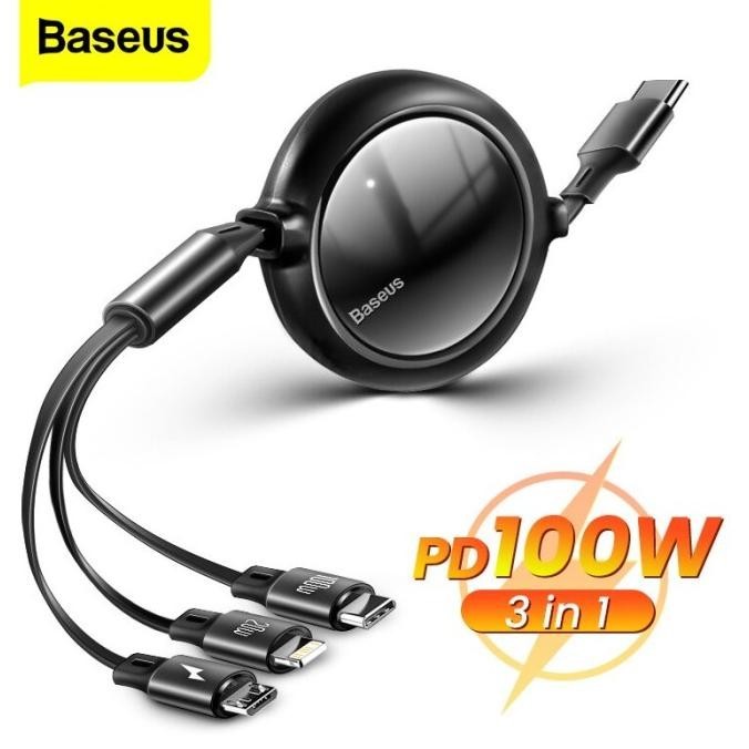 Baseus 100W 3 In 1 Cable Retractable Usb Type C Fast Charging