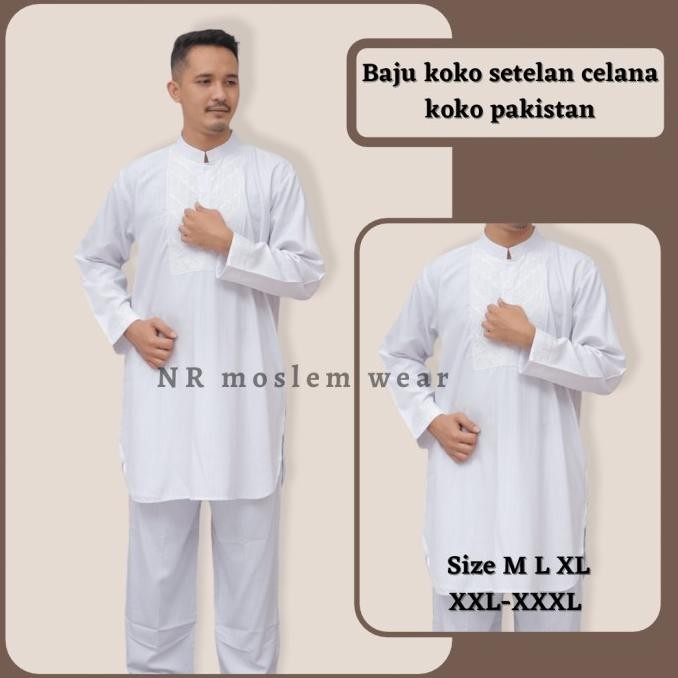 Baju Koko Setelan Pakistan Pria Dewasa Putih