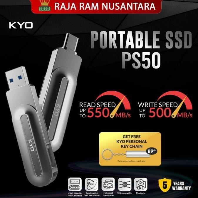 Kyo Ps50 128Gb Portable Ssd Usb 3.2 Type C External Ssd Eksternal Ussd