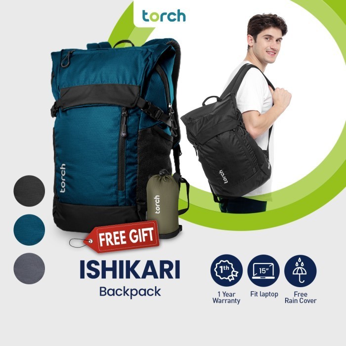 Torch Ishikari Tas Ransel Laptop Sekolah Pria Backpack 22L Rain Cover