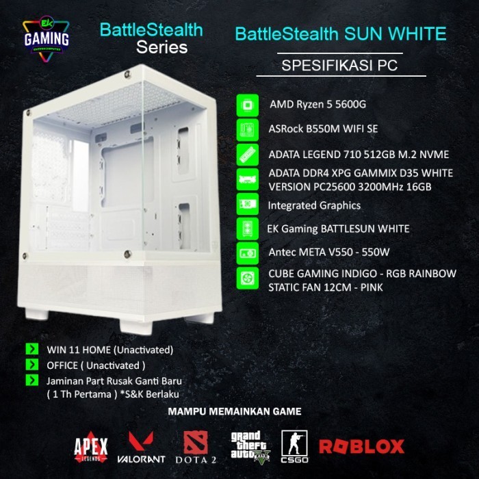 Pc Rakitan Ek Gaming Battlestealth White Se - Ryzen 5 Enter Komputer