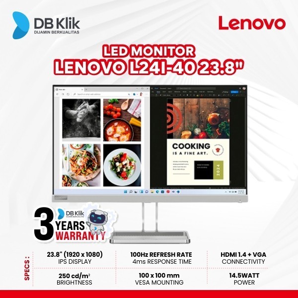 Led Monitor Lenovo L24I-40 23.8" Ips 100Hz Full Hd Hdmi Vga - L24I 40