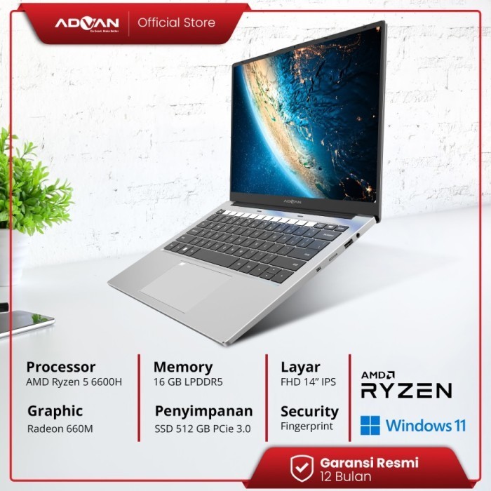 Laptop Advan Workplus Ryzen 5 6600H Ram 16Gb 512Gb Ssd Work Plus