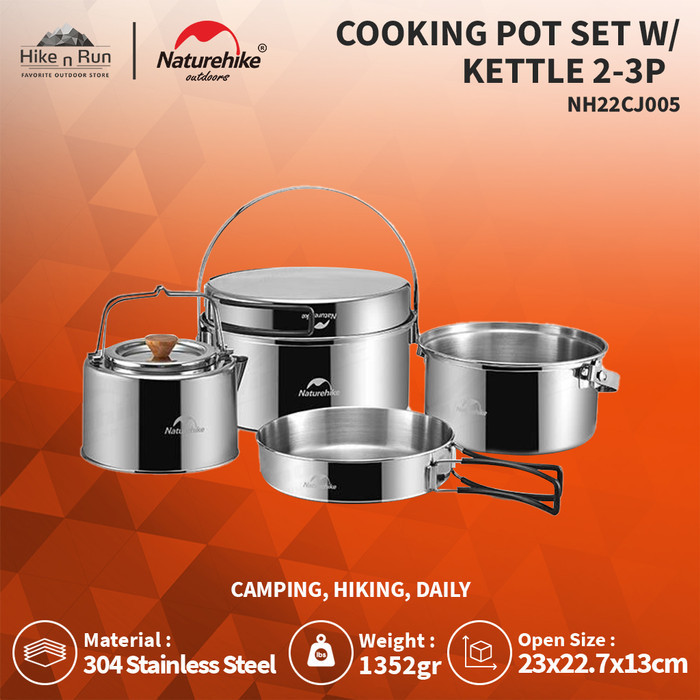 Alat Masak Camping Naturehike Nh22Cj005 Cooking Pot Set W/ Kettle 2-3P
