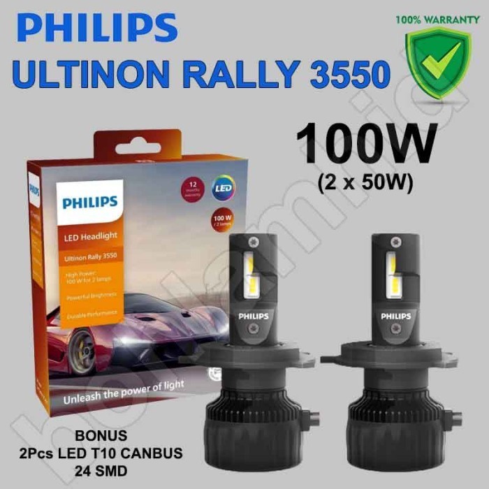 Led Philips H4 Hi/Lo Ultinon Rally Lampu Led Mobil 100 Watt 9000Lumens