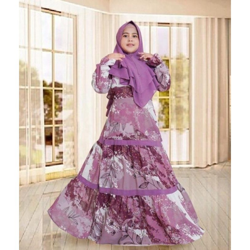 Baju Muslim Anak Perempuan Umur 12 - 14 Thn Gamis Syari Bergo Abstrak Chipuchipuku