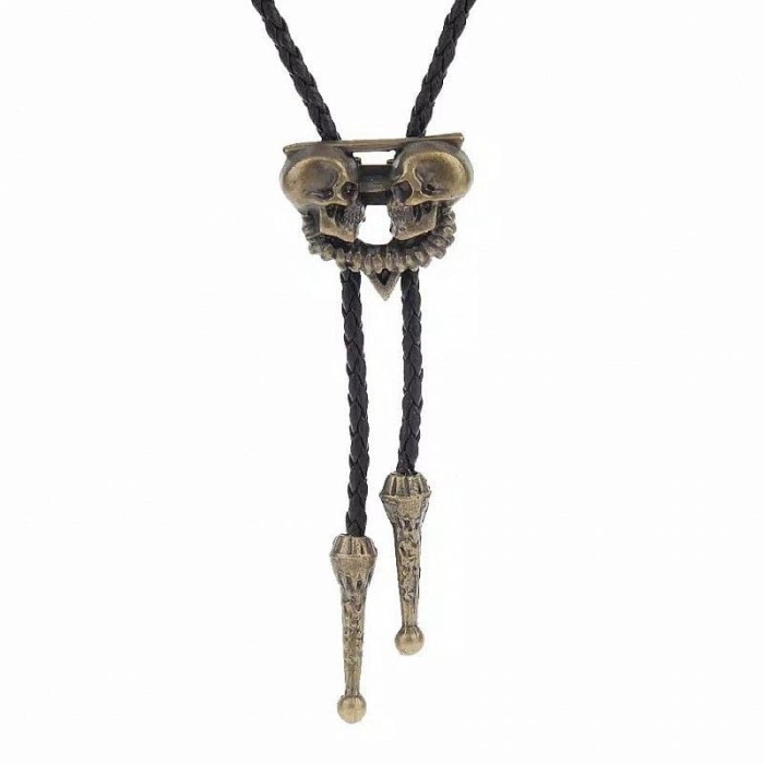 Houseofcuff Dasi Bolo Tie Twin Skull Bolo Tie Gold