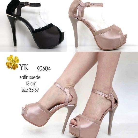 Ykshoes 0604 Depan Kebuka Belakang Tali High Heels 13Cm