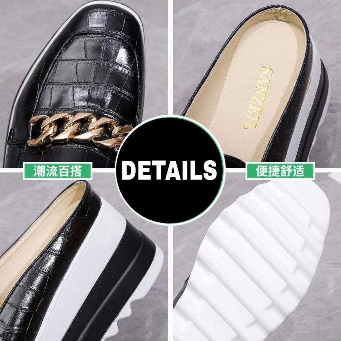 Sepatu Sandal Wedges Wanita Tinggi Selop Hak Tinggi Kulit Croco Chain