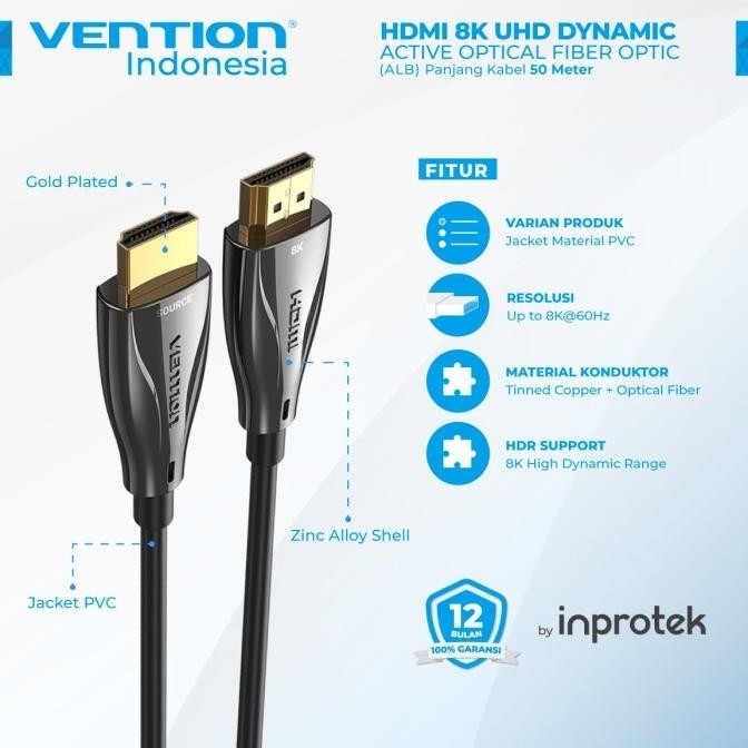 Vention 50M Kabel Hdmi Fiber Optic Active 2.1 Male To Male 8K Uhd Hdr