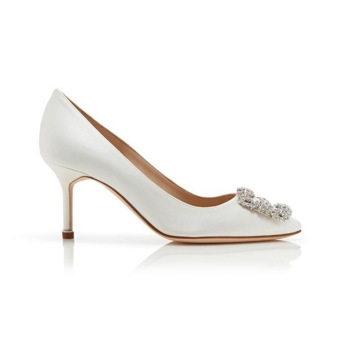 Manolo Blahnik Hangisi 70 Satin Pumps With Clc Crystal Buckle Mcream