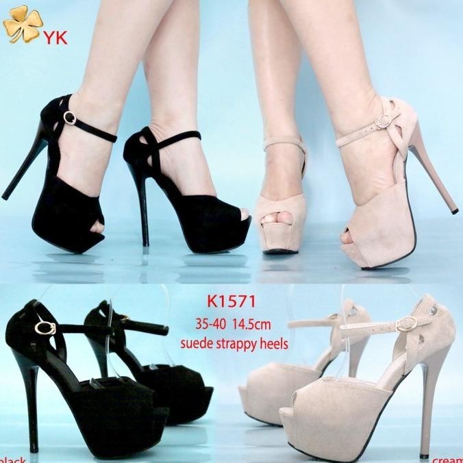 Ykshoes 1571 High Heels 15Cm Sepatu Hak Tali Wanita Black Cream Strapp