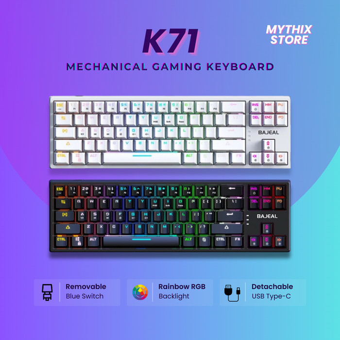 Promo Keyboard Gaming Bajeal K71 Mechanical Switch Removable 71 Keys Tkl Rgb